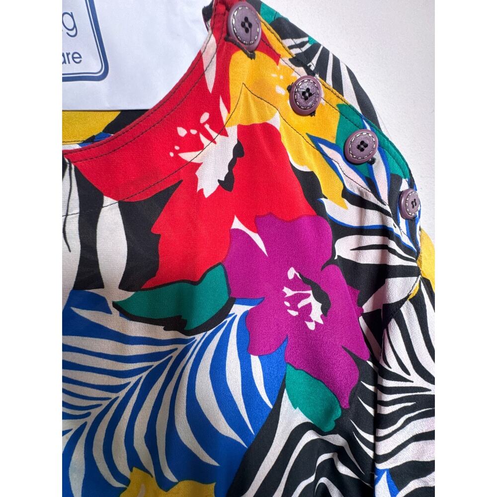 Vintage Christian Dior Silk Tropical Floral Shift Dress Size 14 - Picture 5 of 16